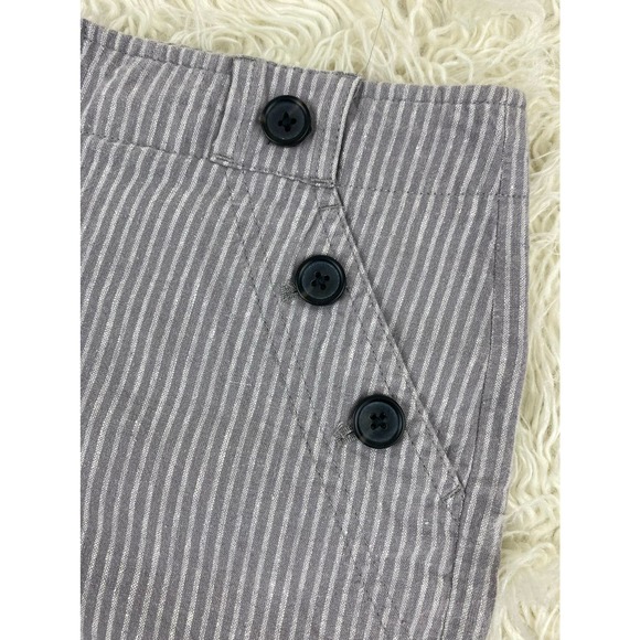 Banana Republic Women's Size 4 Gray Striped Linen Blend Button Flat Front Shorts - Picture 2 of 7